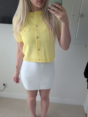 Zara Yellow Ribbed Knit Top with Gold Button